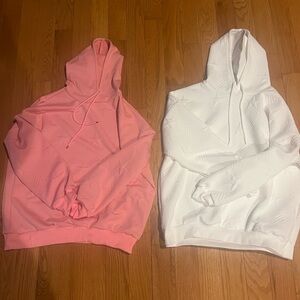 Women's Textured Hoodie - Pink and White